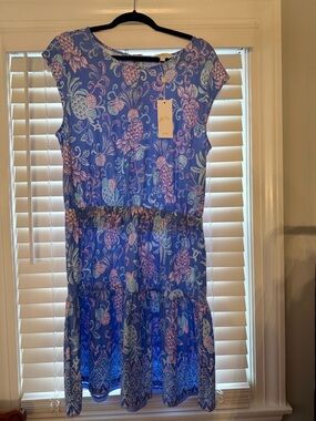 Lilly Pulitzer Blue Floral Print Sleeveless Dress
